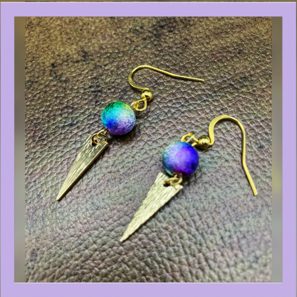 【ピアス イヤリング】パープル ブルー×ゴールド ハンドメイド ニッケルフリー
