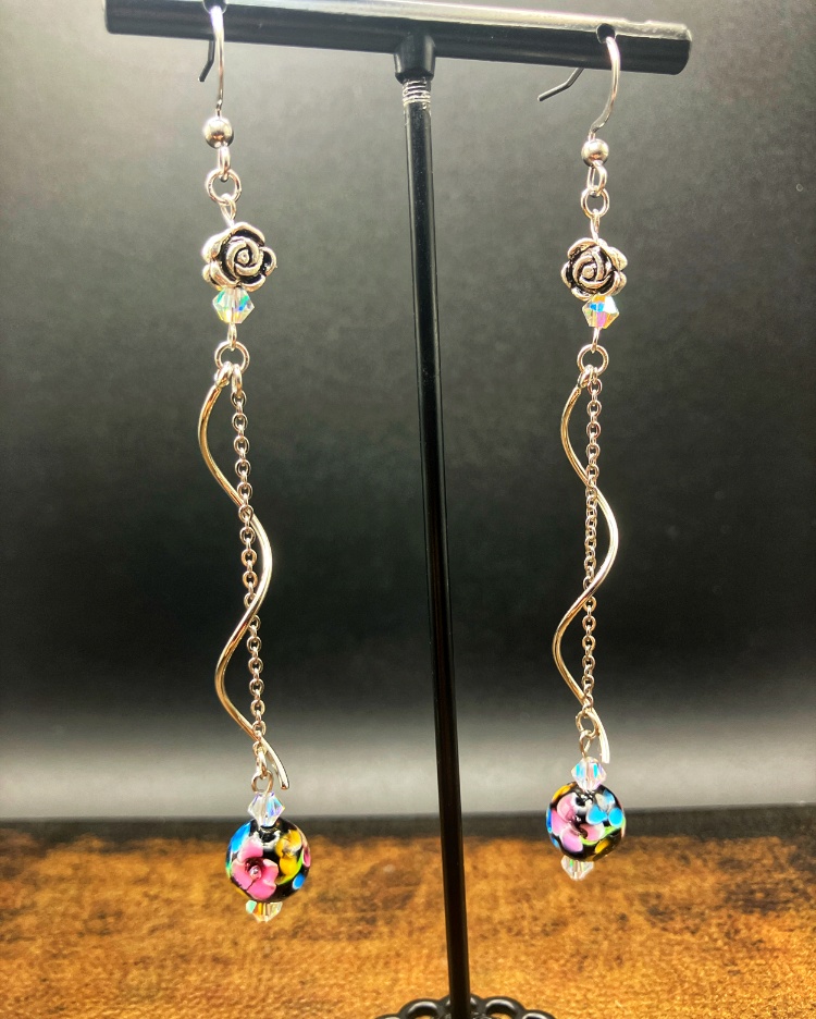 【ピアス イヤリング】ブラック×シルバー ハンドメイド ニッケルフリー