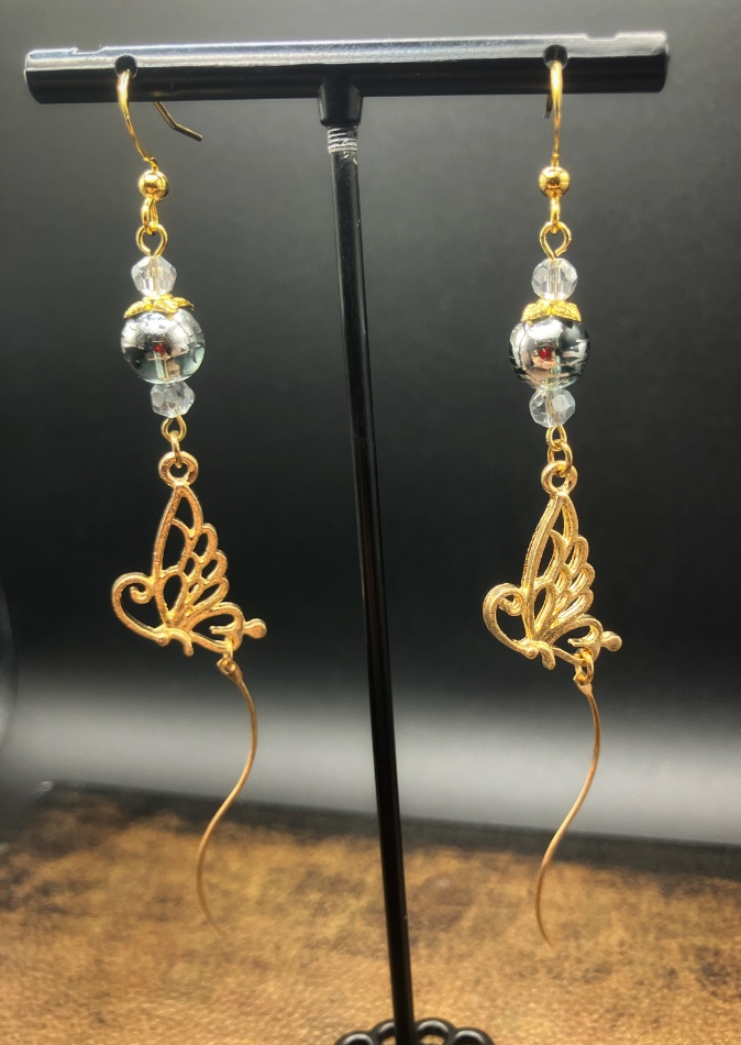 【ピアス イヤリング】ブラック×ゴールド ハンドメイド ニッケルフリー