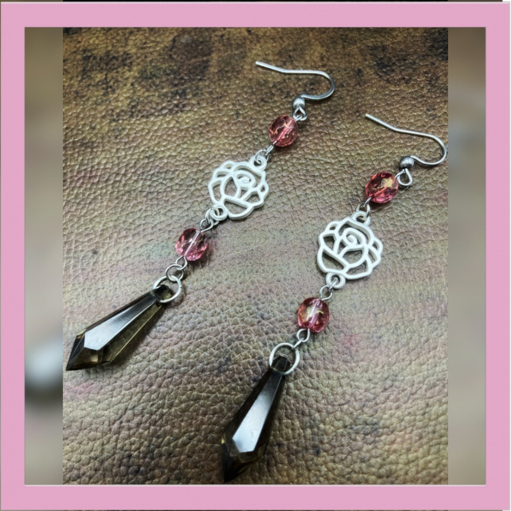 【ピアス イヤリング】レッド ピンク×シルバー ハンドメイド ニッケルフリー