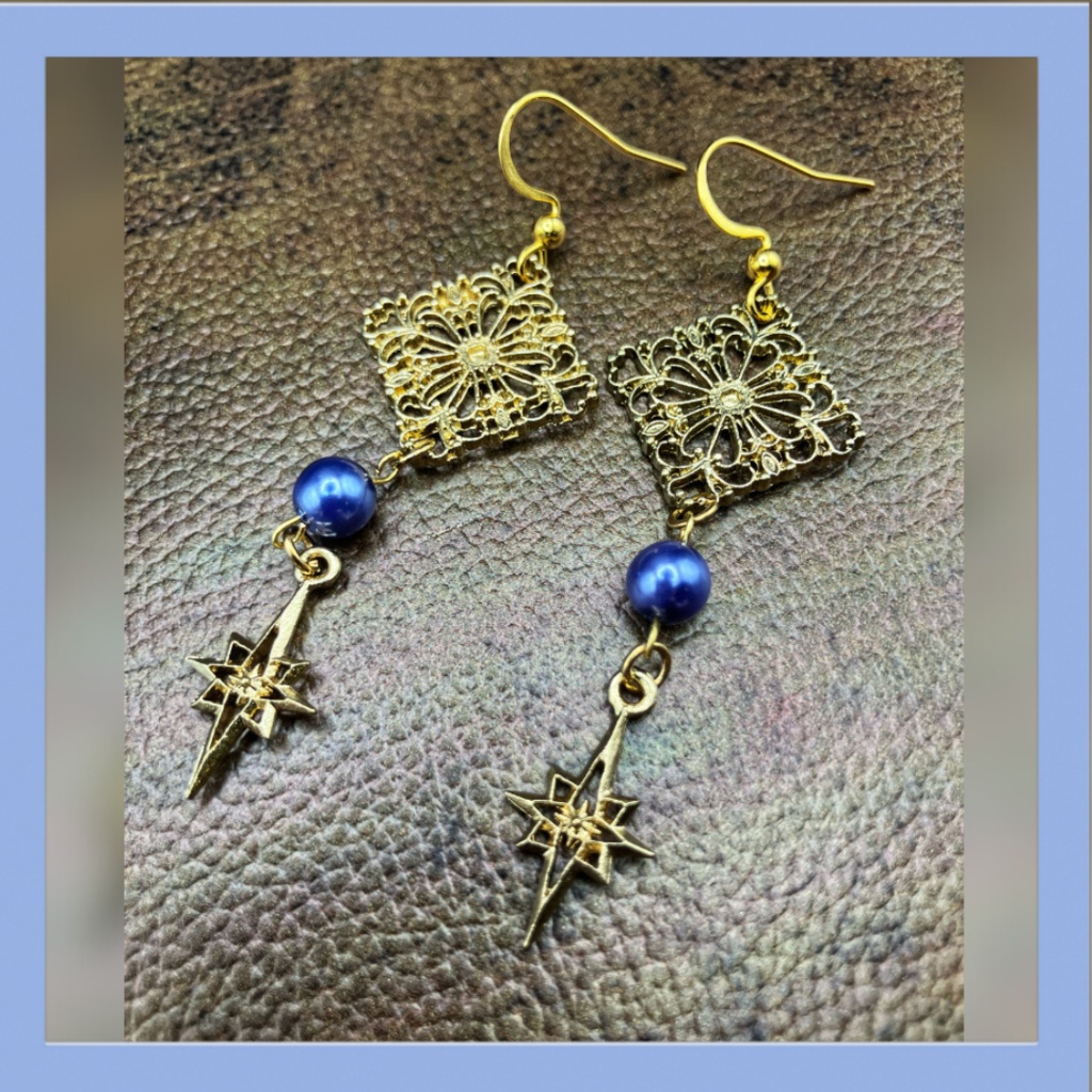 【ピアス イヤリング】ブルー×ゴールド ハンドメイド ニッケルフリー