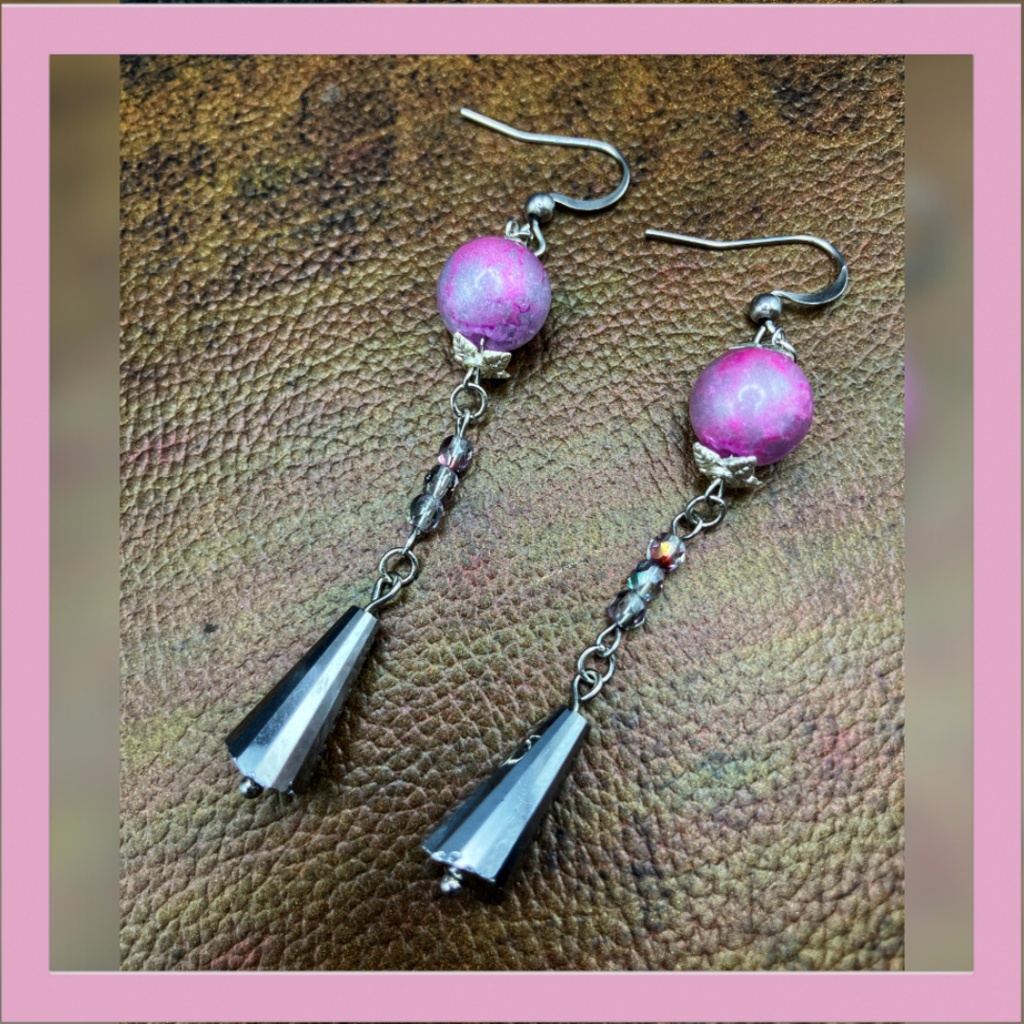 【ピアス イヤリング】ピンク パープル×シルバー ハンドメイド ニッケルフリー