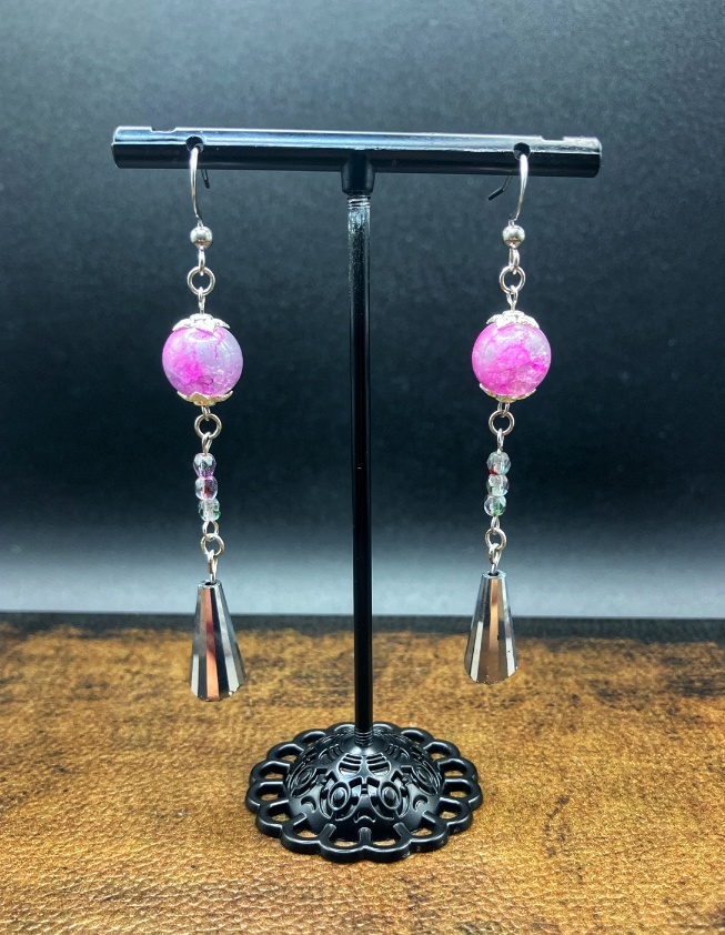 【ピアス イヤリング】ピンク パープル×シルバー ハンドメイド ニッケルフリー