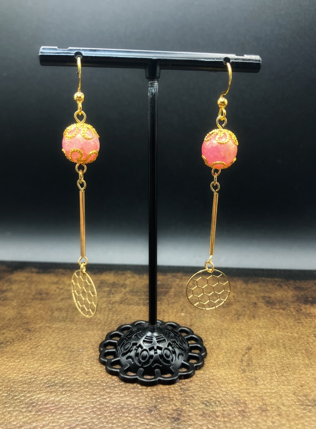 【ピアス イヤリング】ピンク×ゴールド ハンドメイド ニッケルフリー