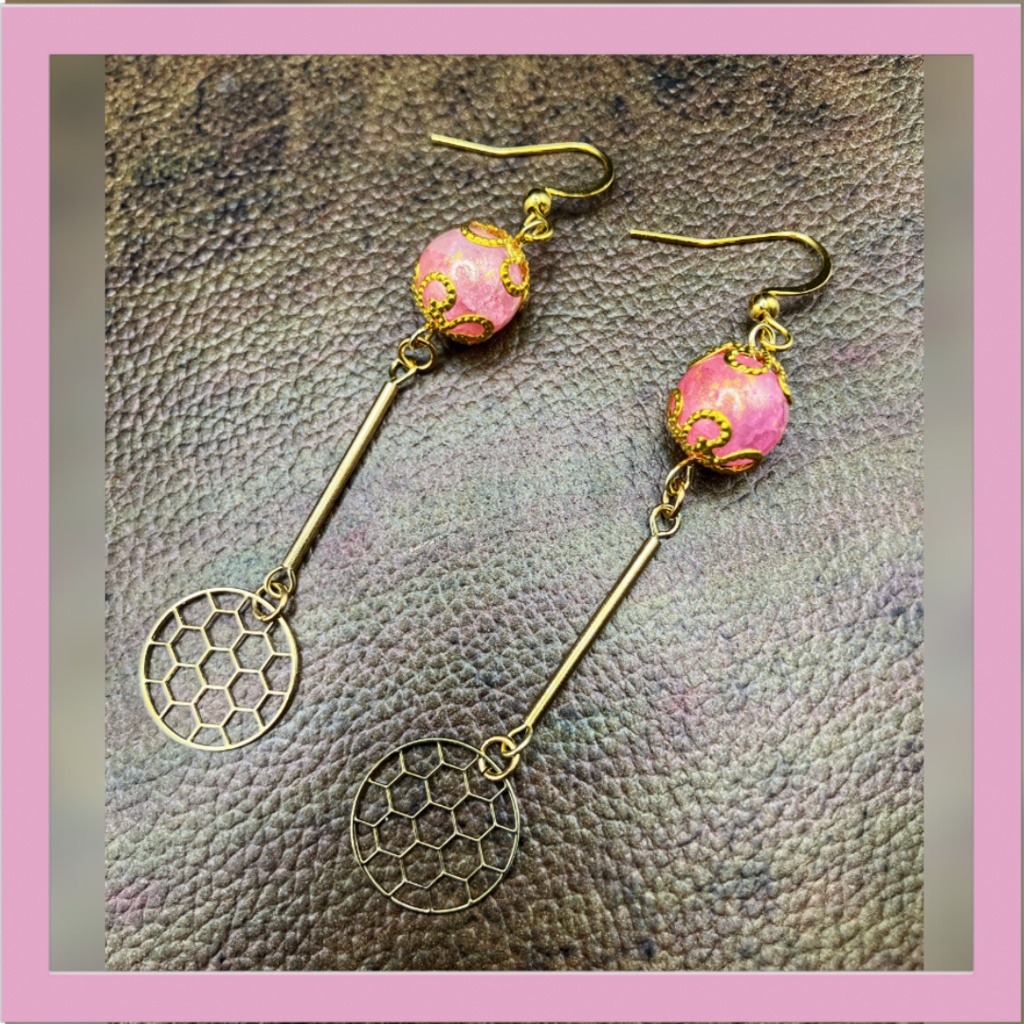 【ピアス イヤリング】ピンク×ゴールド ハンドメイド ニッケルフリー