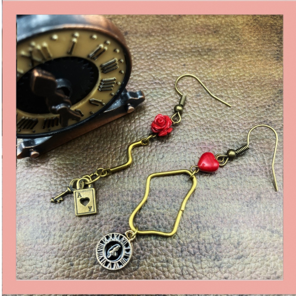 【ピアス イヤリング】レッド×ゴールド ハンドメイド ニッケルフリー