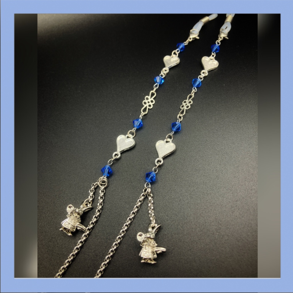 【メガネチェーン】ブルー×シルバー (ニッケルフリー)ハンドメイド