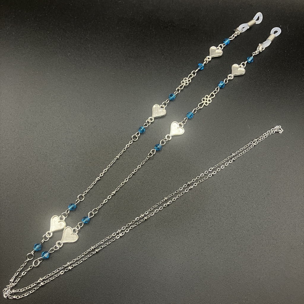 【メガネチェーン】ブルー×シルバー (ニッケルフリー)ハンドメイド