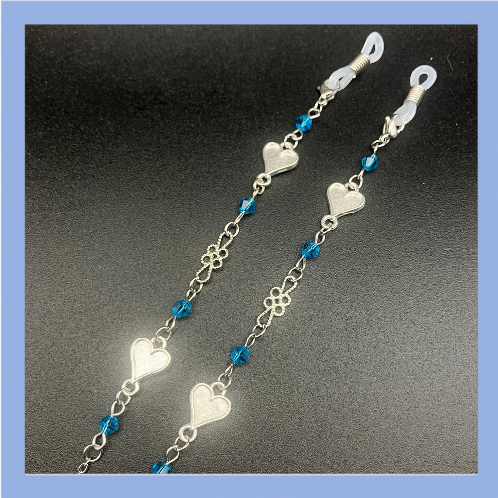 【メガネチェーン】ブルー×シルバー　(ニッケルフリー)ハンドメイド