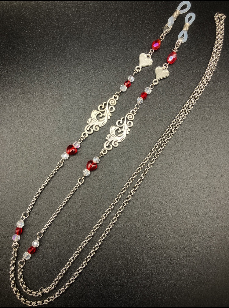 【メガネチェーン】レッド×シルバー (ニッケルフリー)ハンドメイド