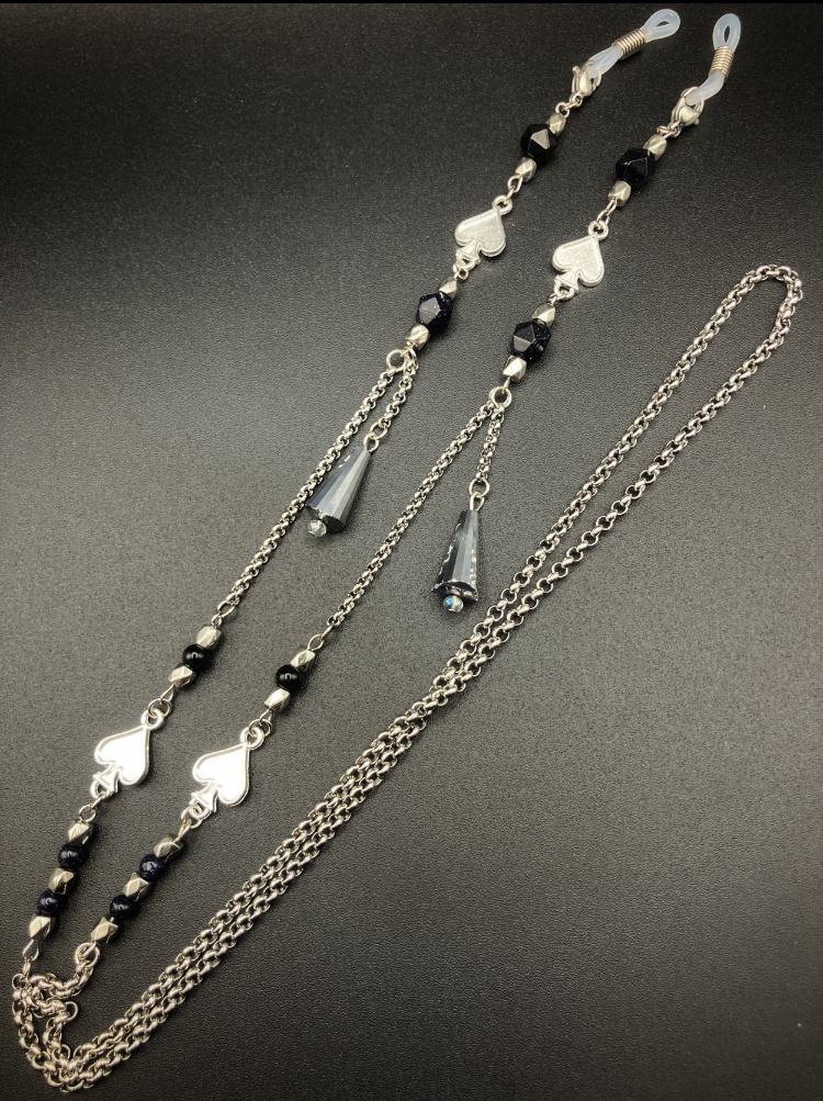 【メガネチェーン】ブラック×シルバー (ニッケルフリー)ハンドメイド