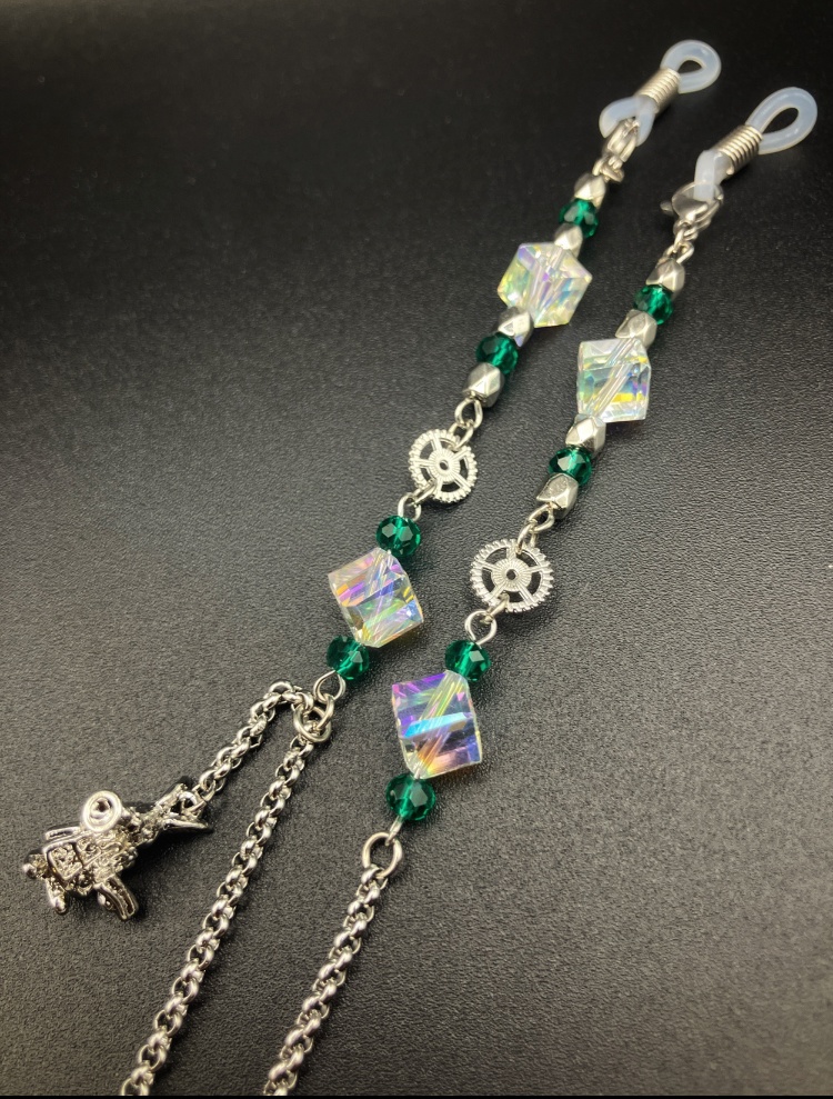 【メガネチェーン】グリーン×シルバー ニッケルフリー ハンドメイド