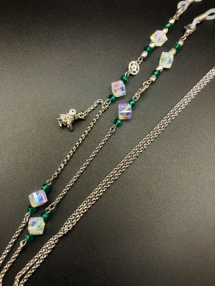 【メガネチェーン】グリーン×シルバー ニッケルフリー ハンドメイド
