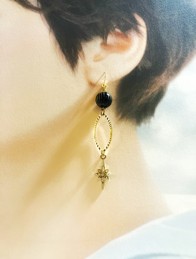 【ピアス イヤリング】ブラック×ゴールド ハンドメイド ニッケルフリー