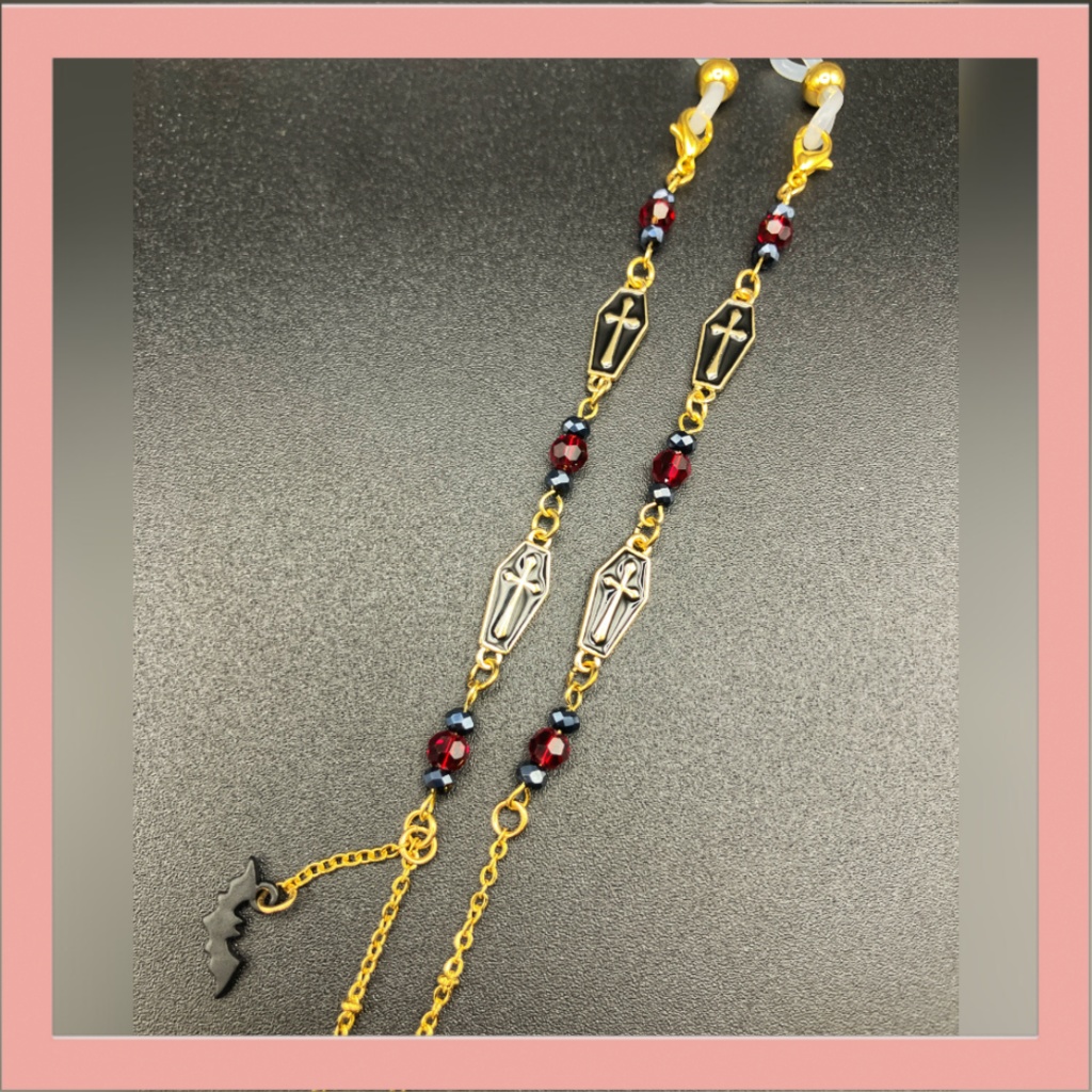【メガネチェーン】レッド×ゴールド (ニッケルフリー)ハンドメイド