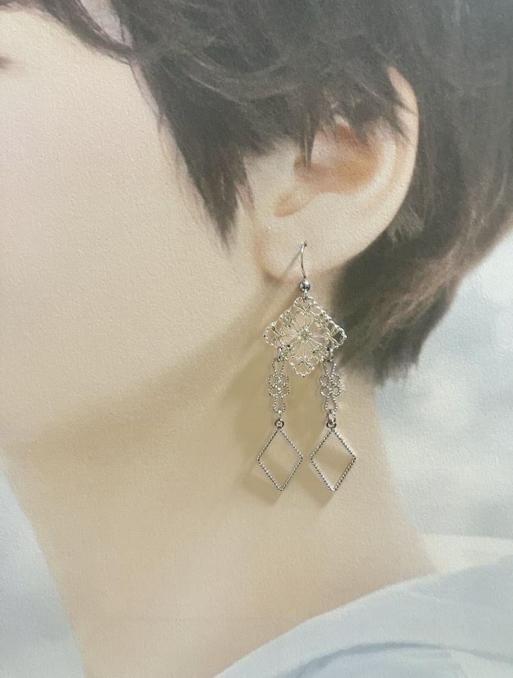 【ピアス イヤリング】ブルー×シルバー ハンドメイド ニッケルフリー