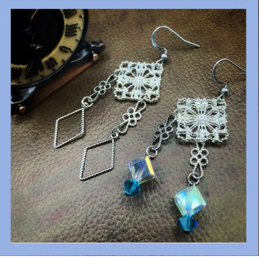 【ピアス イヤリング】ブルー×シルバー ハンドメイド ニッケルフリー
