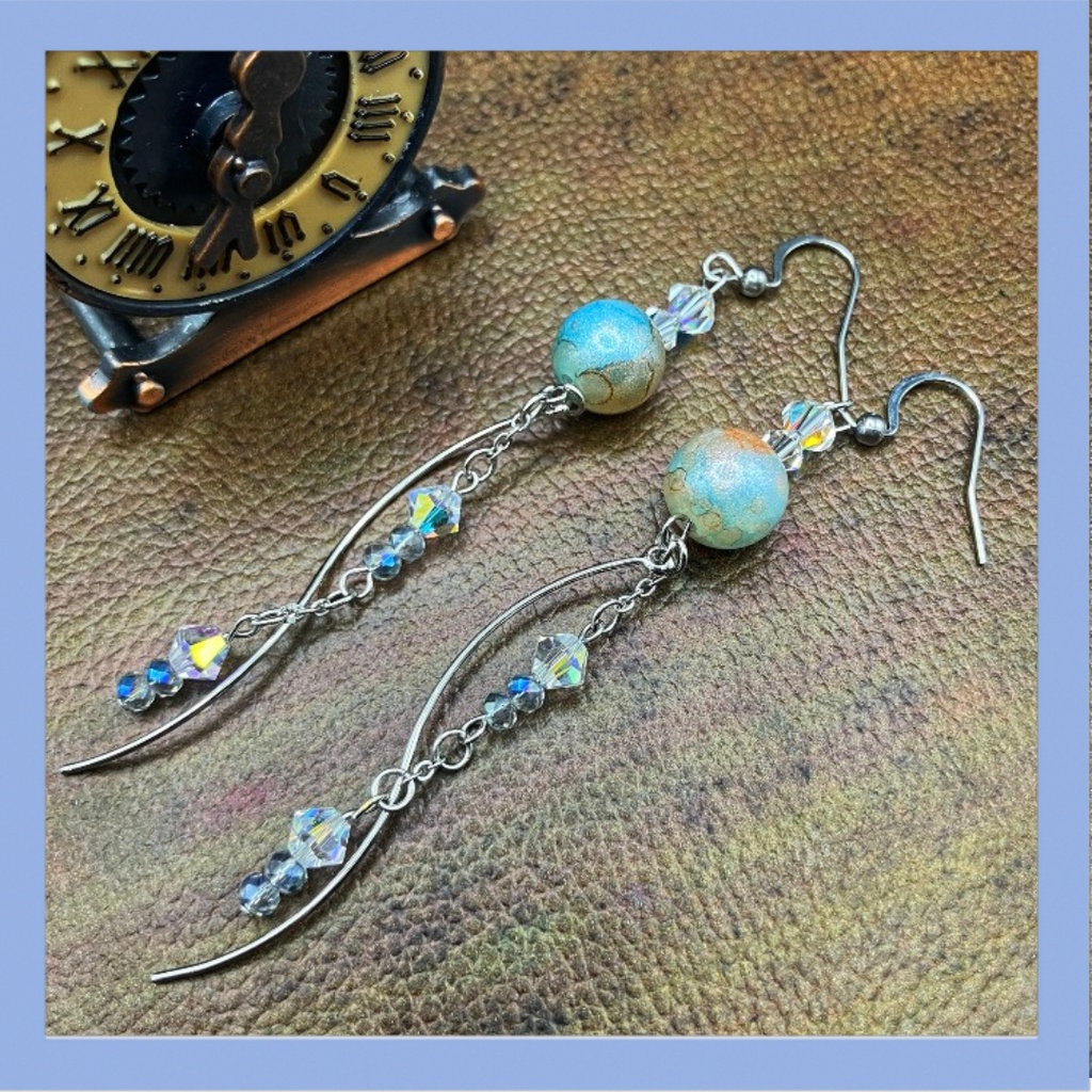 【ピアス イヤリング】ブルー×シルバー ハンドメイド ニッケルフリー