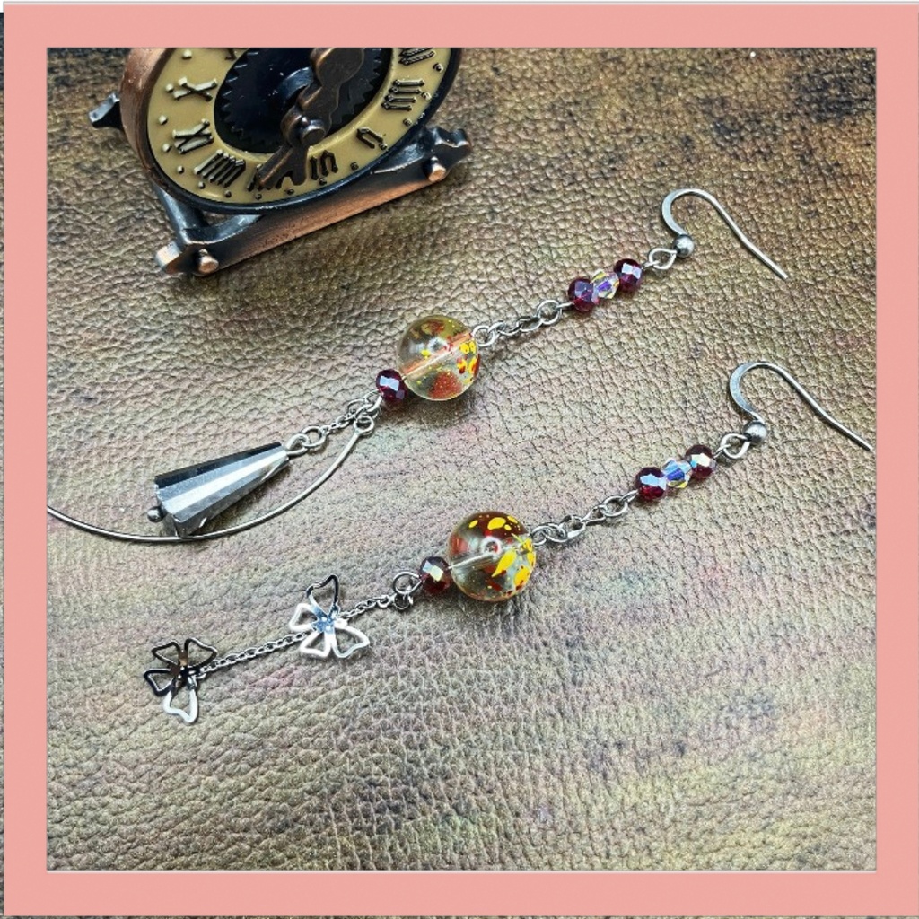 【ピアス イヤリング】レッド×シルバー ハンドメイド ニッケルフリー