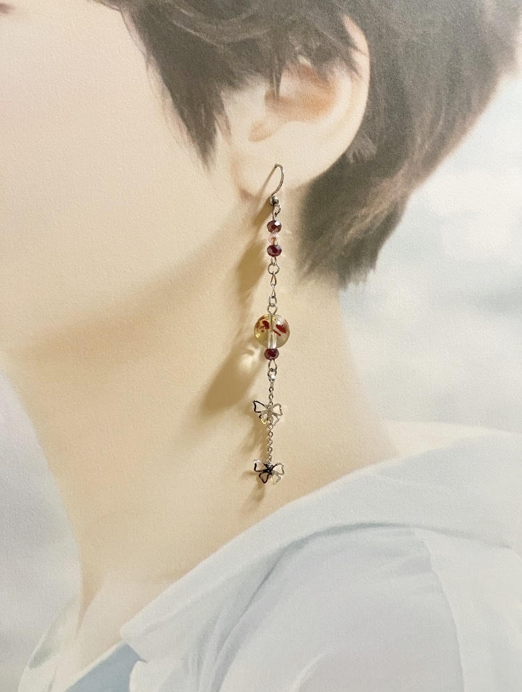 【ピアス イヤリング】レッド×シルバー ハンドメイド ニッケルフリー