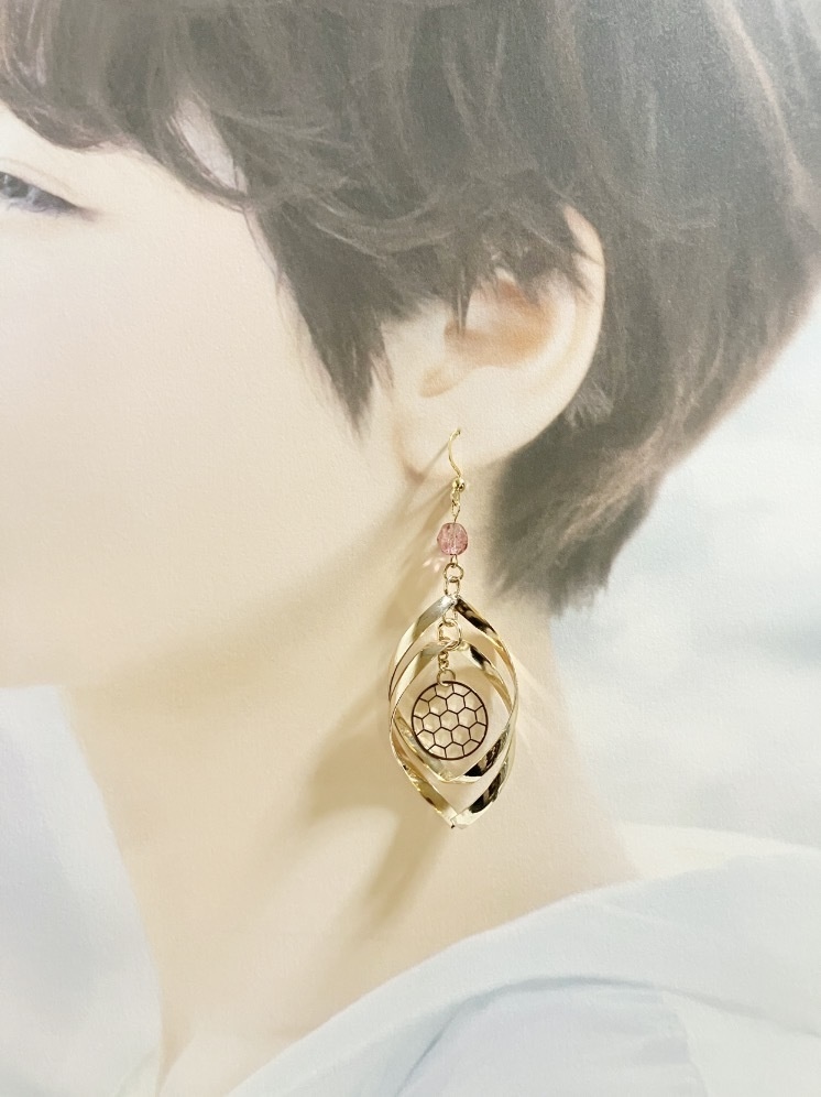 【ピアス イヤリング】ピンク×ゴールド ハンドメイド ニッケルフリー
