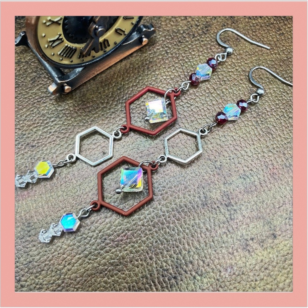 【ピアス イヤリング】レッド×シルバー ハンドメイド ニッケルフリー