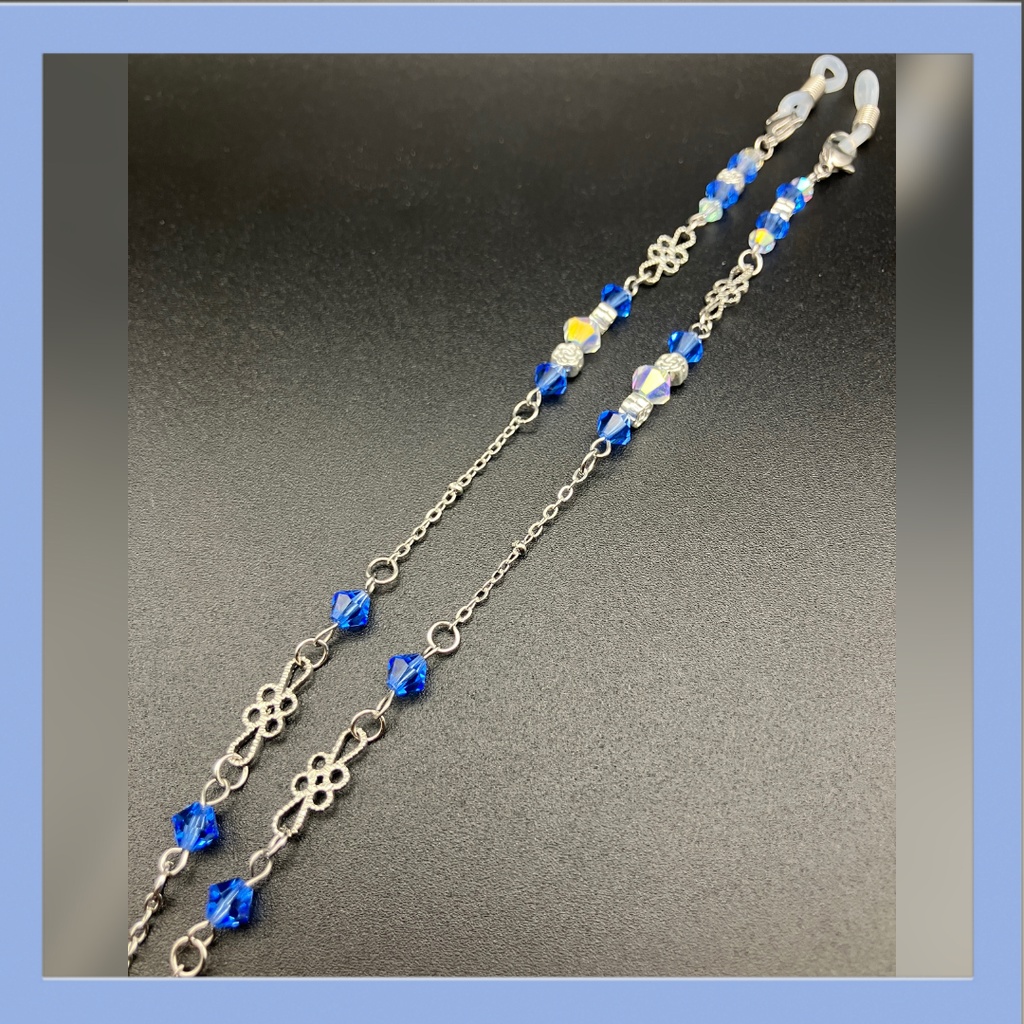 【メガネチェーン】ブルー×シルバー (ニッケルフリー)ハンドメイド