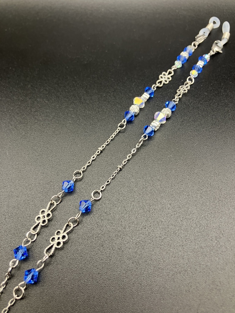 【メガネチェーン】ブルー×シルバー (ニッケルフリー)ハンドメイド