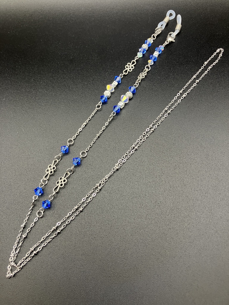 【メガネチェーン】ブルー×シルバー (ニッケルフリー)ハンドメイド