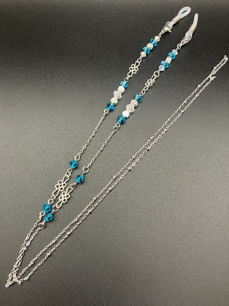 【メガネチェーン】ブルー×シルバー (ニッケルフリー)ハンドメイド