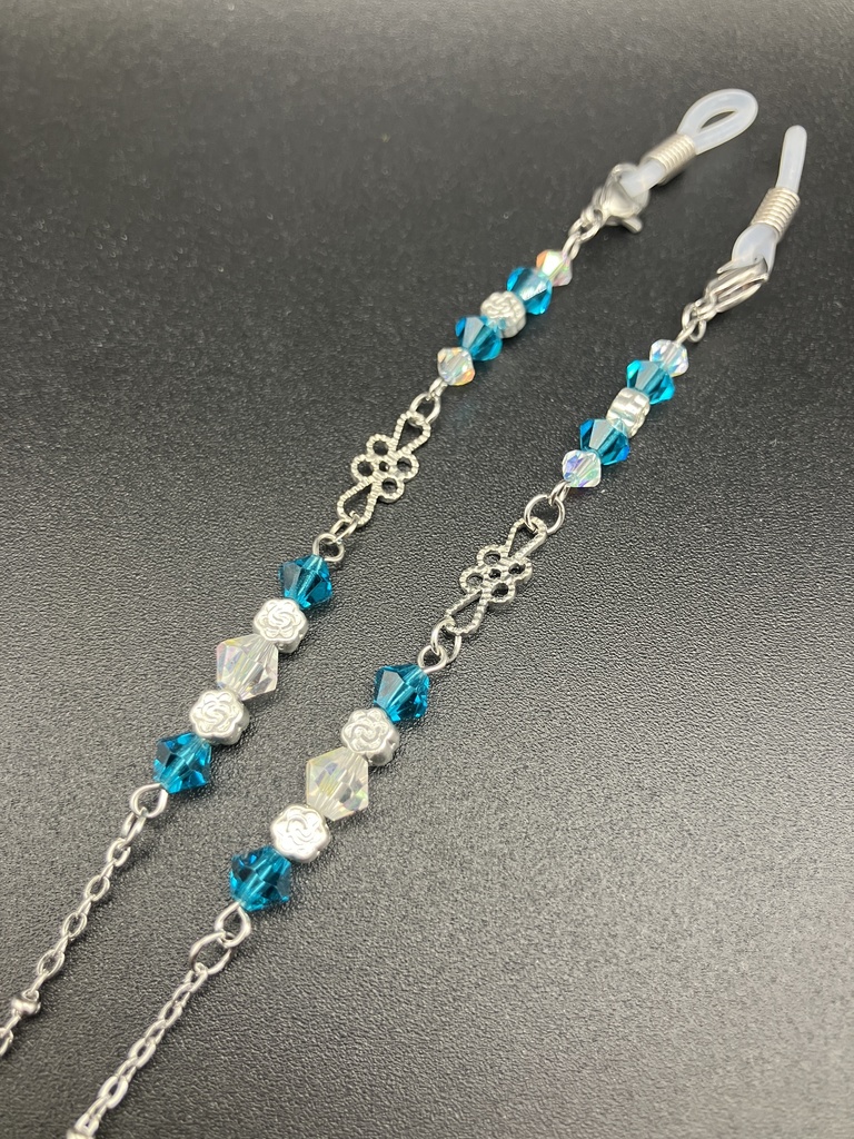 【メガネチェーン】ブルー×シルバー (ニッケルフリー)ハンドメイド