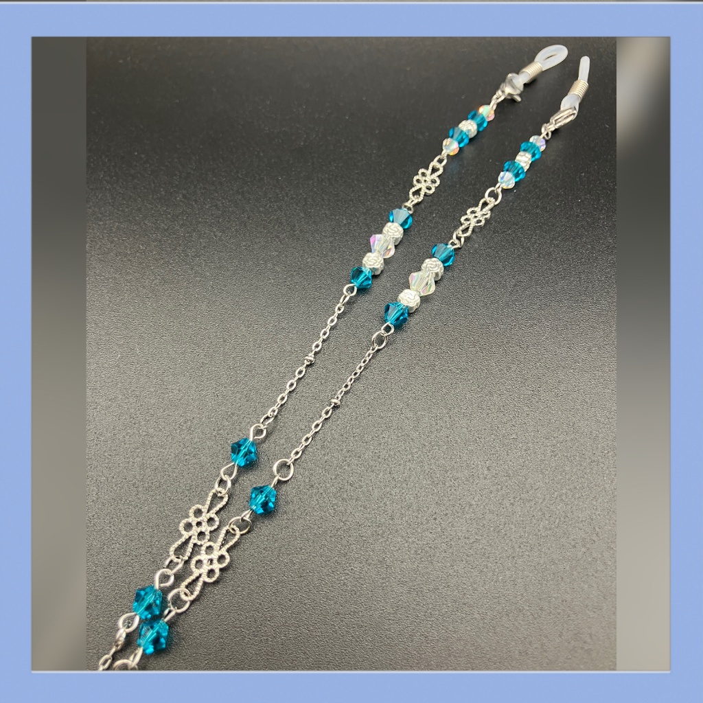 【メガネチェーン】ブルー×シルバー (ニッケルフリー)ハンドメイド
