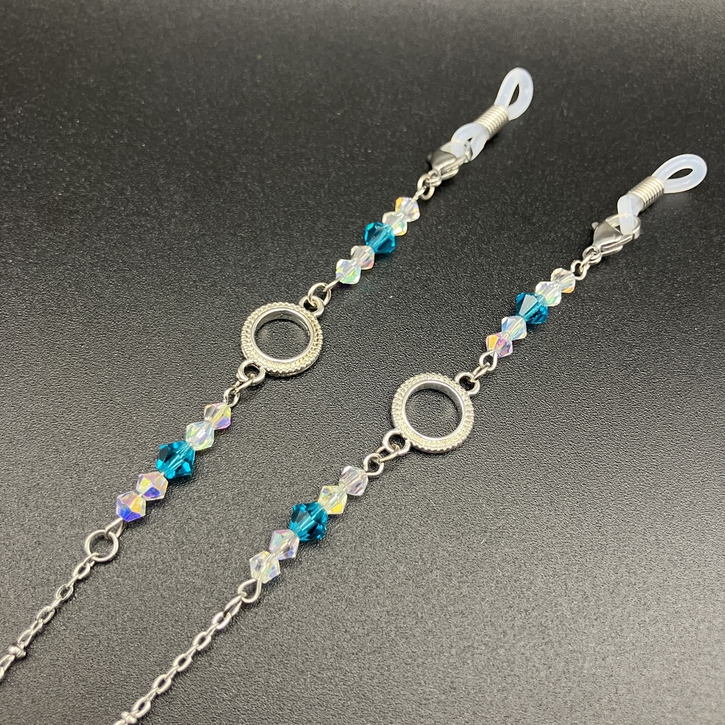 【メガネチェーン】ブルー×シルバー (ニッケルフリー)ハンドメイド