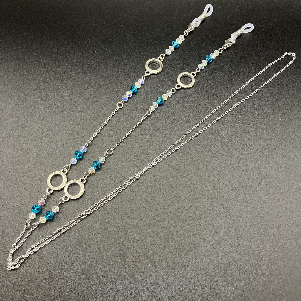 【メガネチェーン】ブルー×シルバー (ニッケルフリー)ハンドメイド