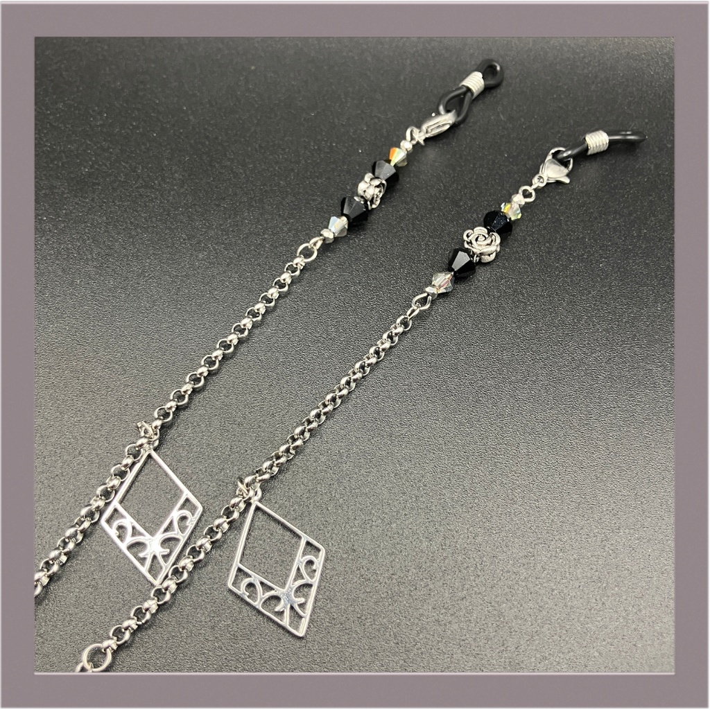 【メガネチェーン】ブラック×シルバー (ニッケルフリー)ハンドメイド