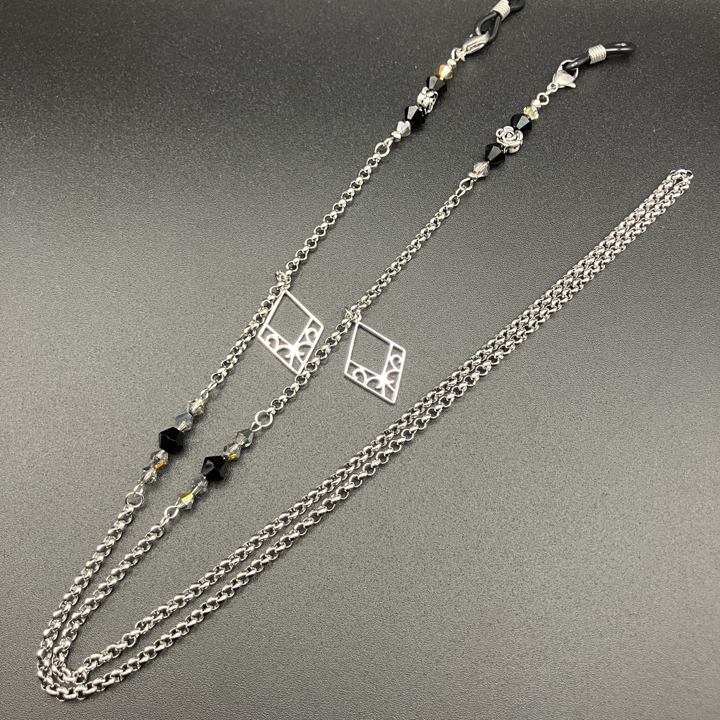 【メガネチェーン】ブラック×シルバー (ニッケルフリー)ハンドメイド