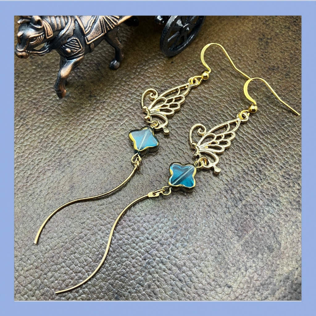 【ピアス イヤリング】ブルー×ゴールド ハンドメイド ニッケルフリー