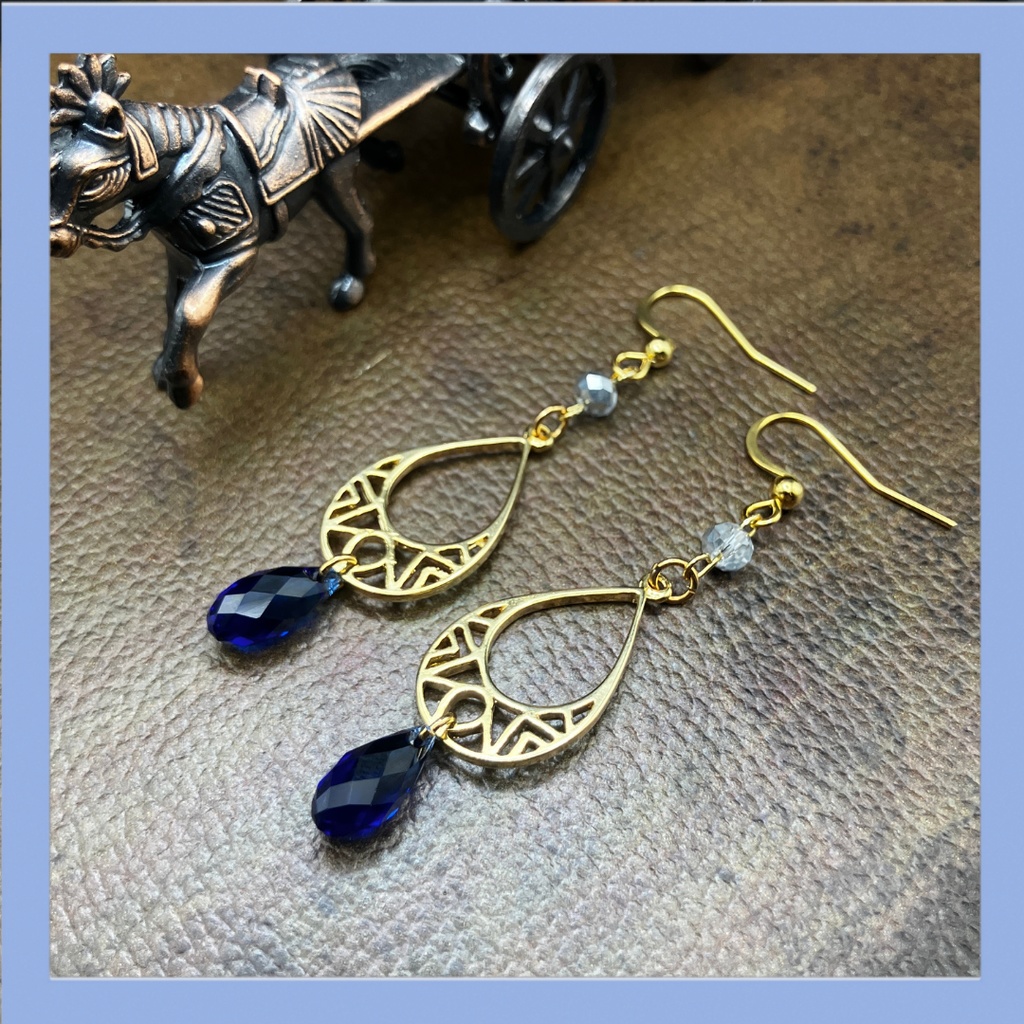 【ピアス イヤリング】ブルー×ゴールド ハンドメイド ニッケルフリー