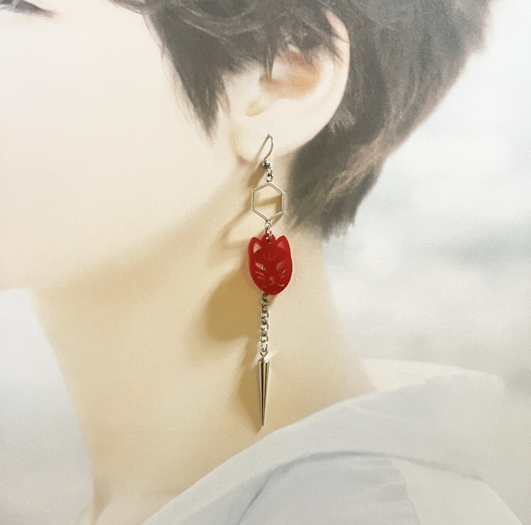 【ピアス イヤリング】レッド×シルバー ハンドメイド ニッケルフリー