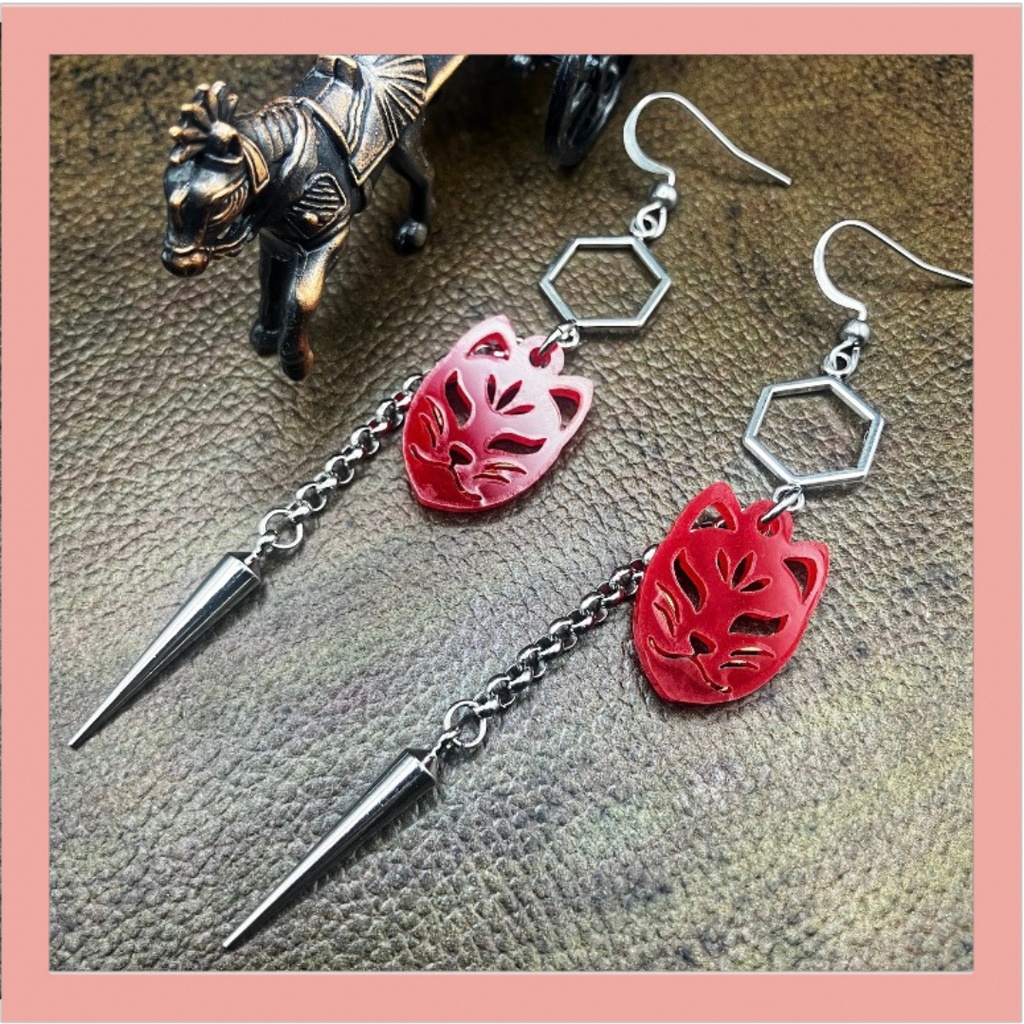 【ピアス イヤリング】レッド×シルバー ハンドメイド ニッケルフリー