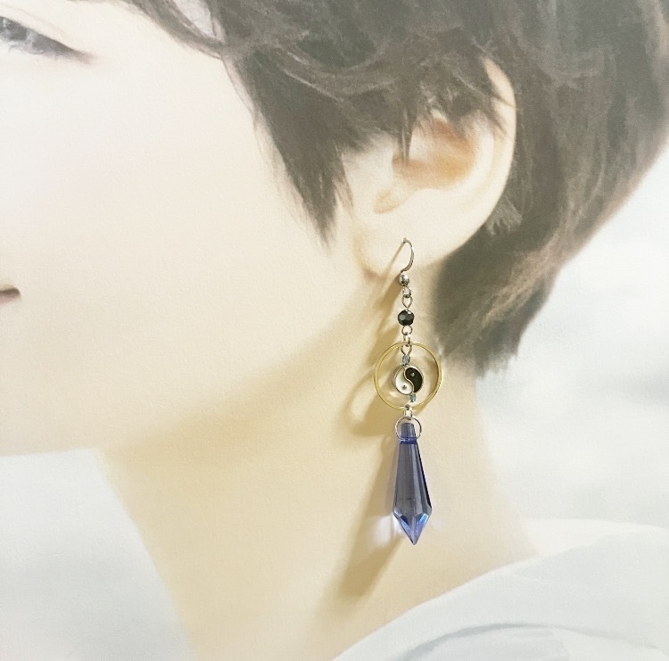 【ピアス イヤリング】ブルー×シルバー ハンドメイド ニッケルフリー