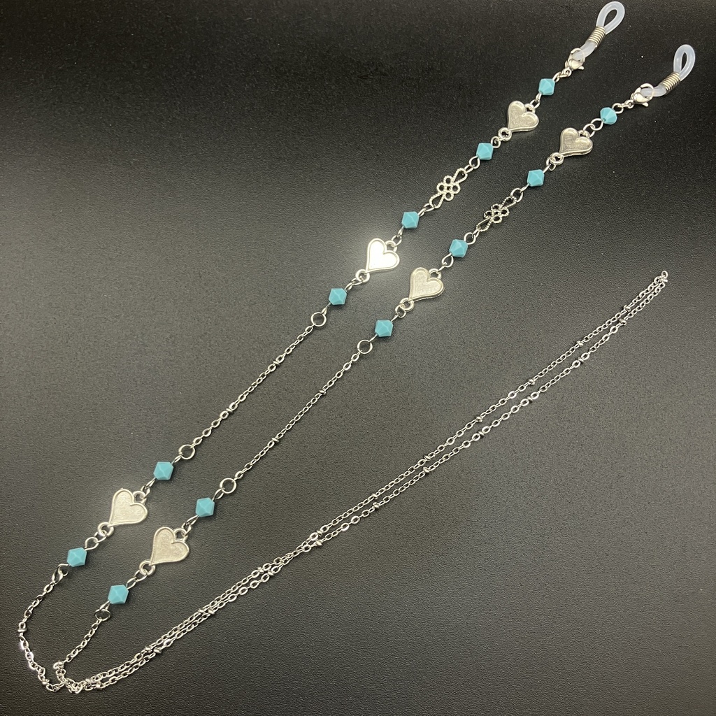 【メガネチェーン】ミントグリーン×シルバー (ニッケルフリー)ハンドメイド