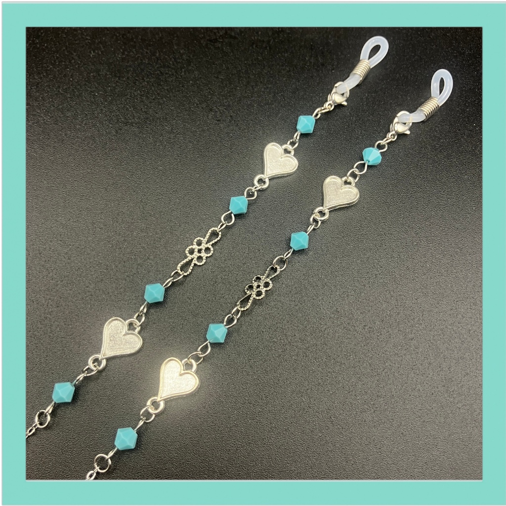 【メガネチェーン】ミントグリーン×シルバー　(ニッケルフリー)ハンドメイド