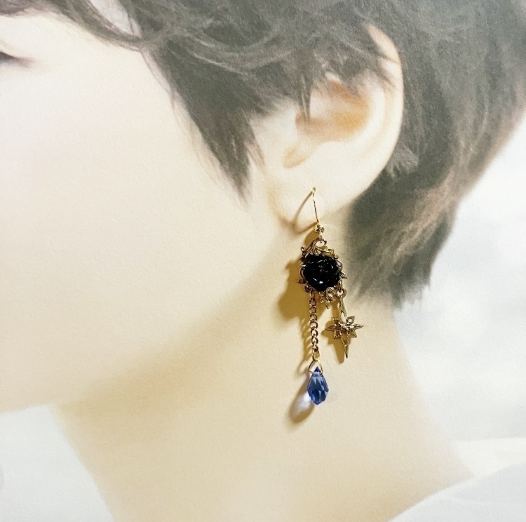 【ピアス イヤリング】ブルー×ゴールド ハンドメイド ニッケルフリー