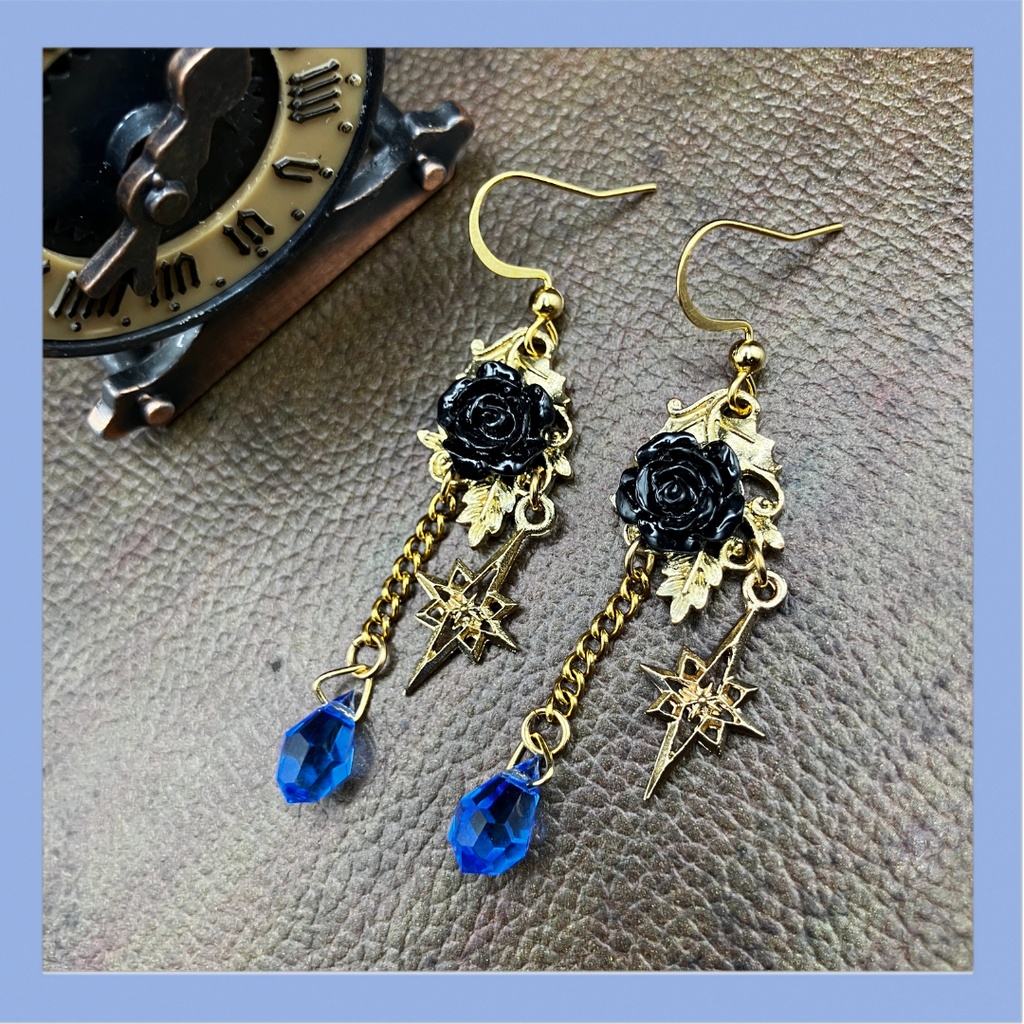 【ピアス イヤリング】ブルー×ゴールド　ハンドメイド　ニッケルフリー