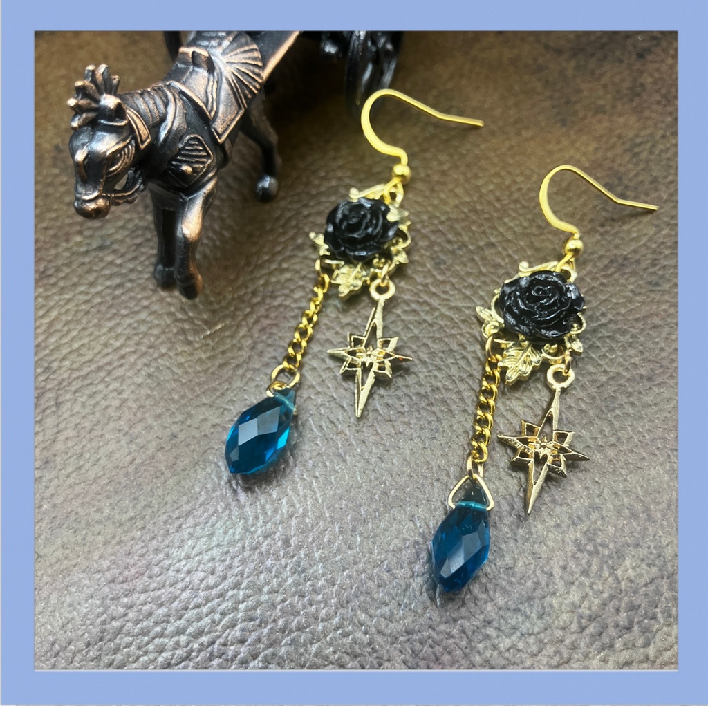 【ピアス イヤリング】ブルー×ゴールド ハンドメイド ニッケルフリー