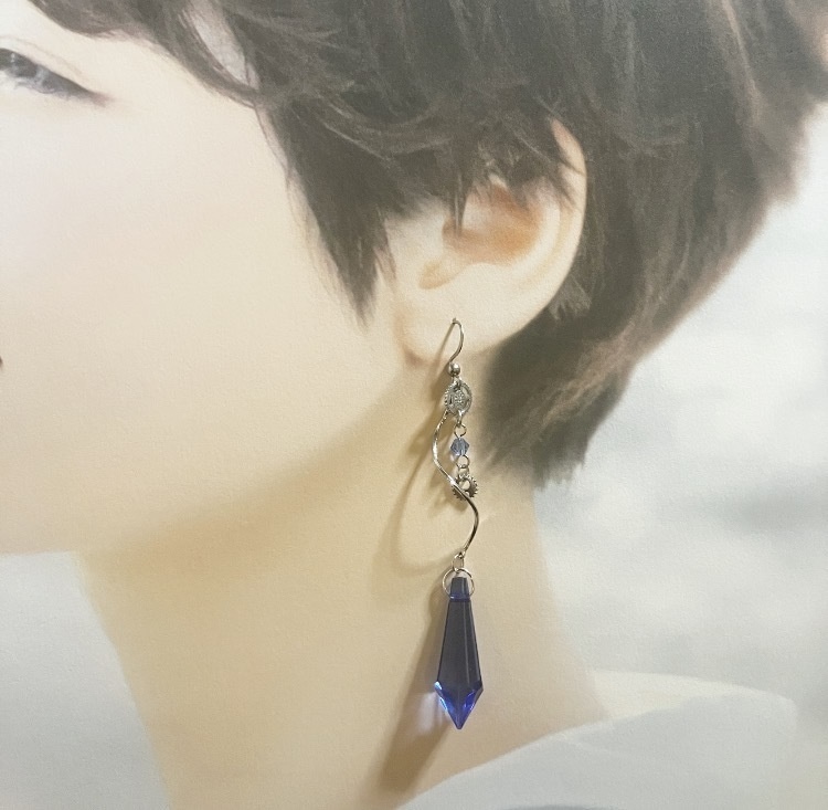 【ピアス イヤリング】ブルー×シルバー ハンドメイド ニッケルフリー