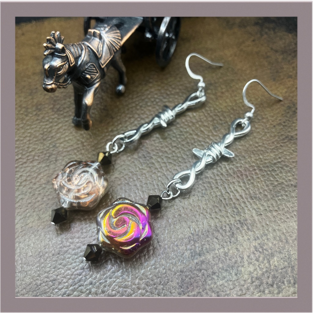 【ピアス イヤリング】ブラック×シルバー ハンドメイド ニッケルフリー