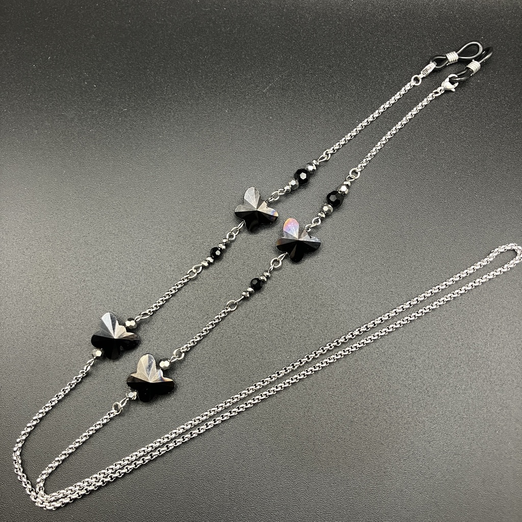 【メガネチェーン】ブラック×シルバー (ニッケルフリー)ハンドメイド