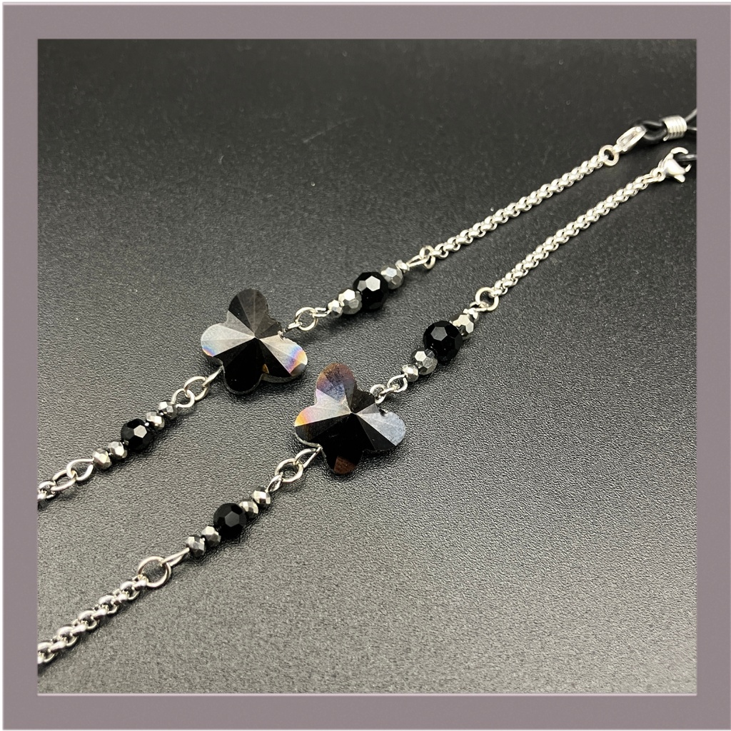 【メガネチェーン】ブラック×シルバー (ニッケルフリー)ハンドメイド